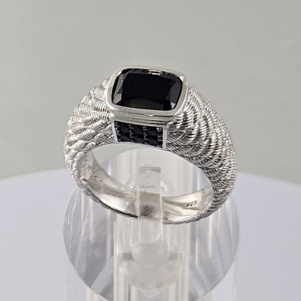 Judith Ripka Black CZ & 925 Silver Ring Statement Sz 8
